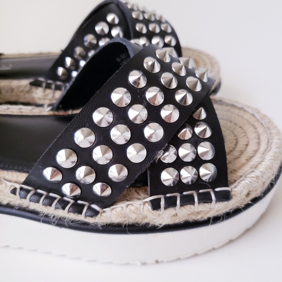 ASOS Black Ankle Strap Studded Platform Sandals - Picture 12 of 13